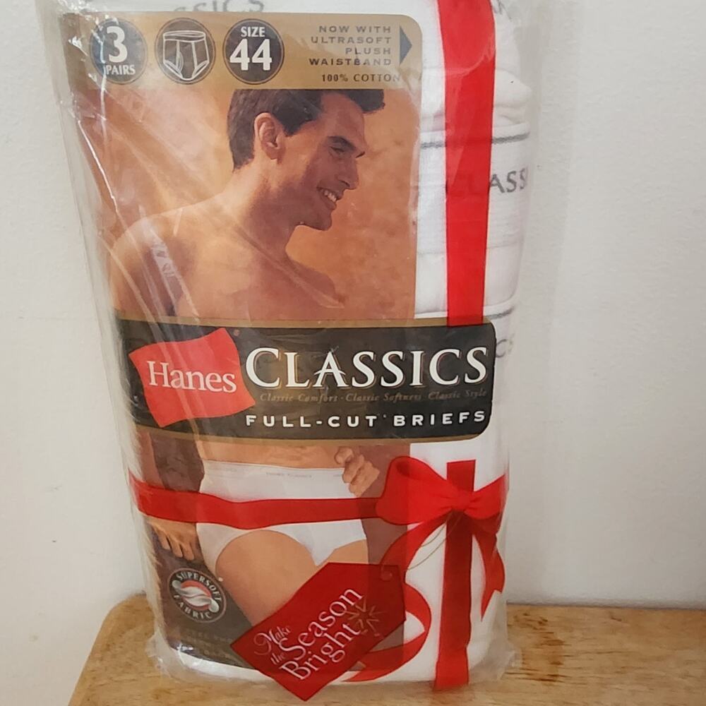 Hanes Classics Full-Cut Briefs White 3 Pack Size 44 Big & Tall New